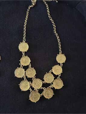 Gold Textured Disc Bib Necklace - Women Jewelry